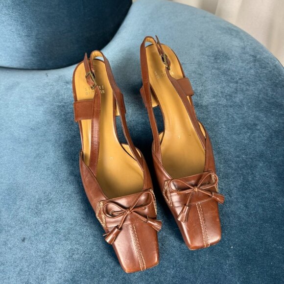 Stuart Weitzman Brown Leather Slingback Heels Size 9M - Picture 3 of 9